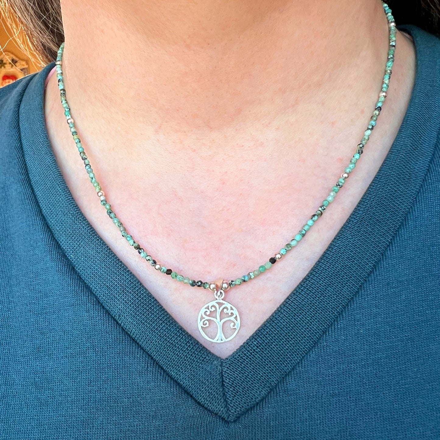 Collar "Renacimiento Interior " | Turquesa Africana y Árbol de la Vida | Plata 925