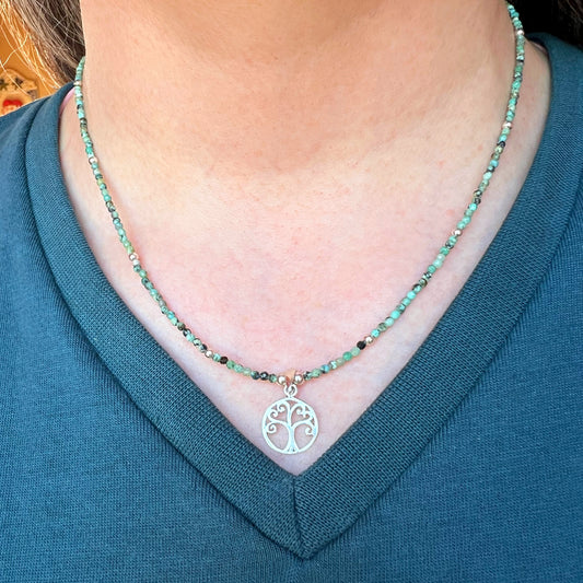 Collar "Renacimiento Interior " | Turquesa Africana y Árbol de la Vida | Plata 925