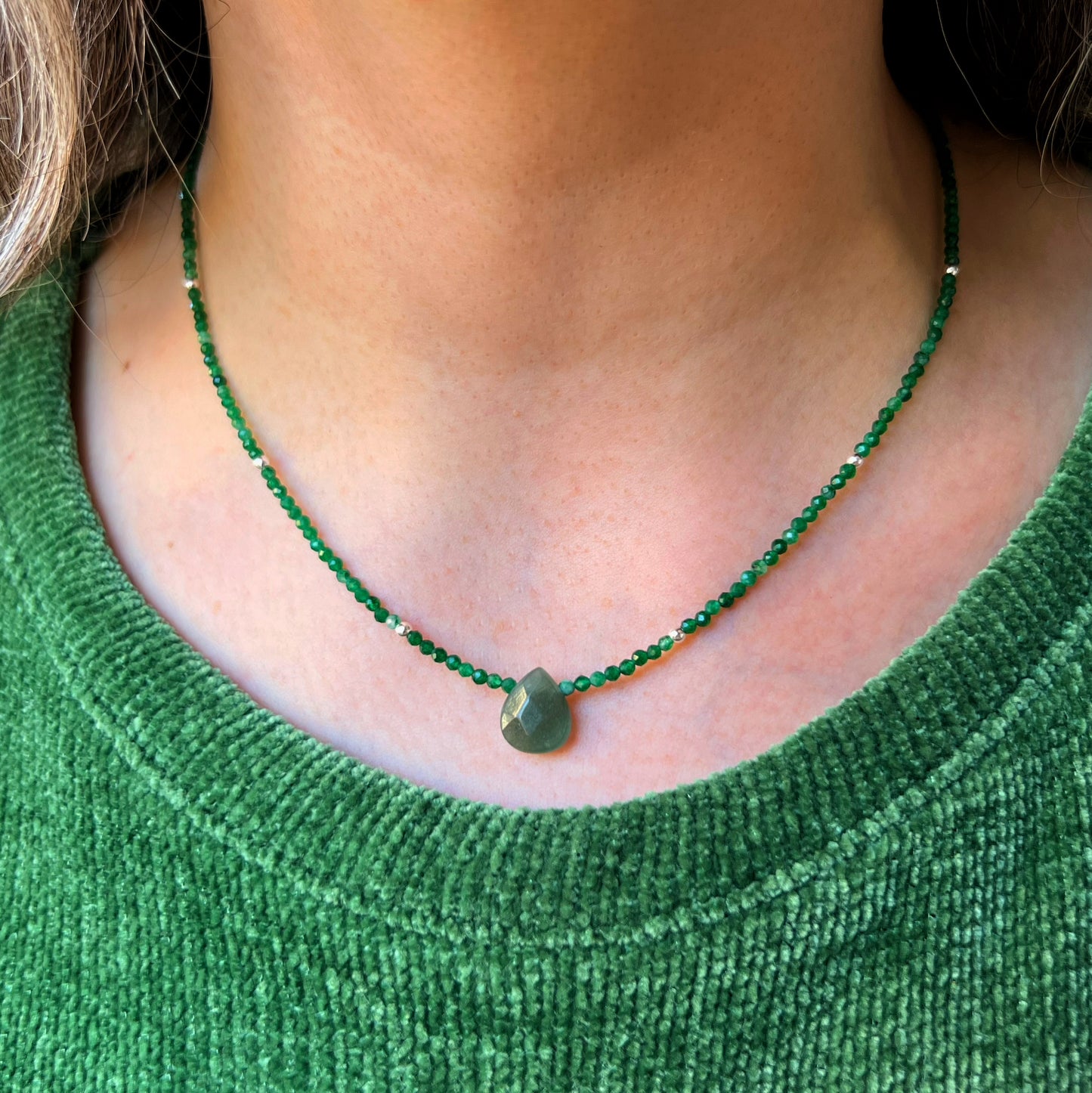 Collar Aventurina verde y plata 925 | "Prosperidad económica"