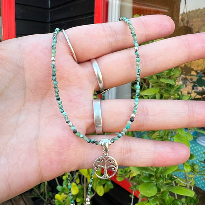 Collar "Renacimiento Interior " | Turquesa Africana y Árbol de la Vida | Plata 925