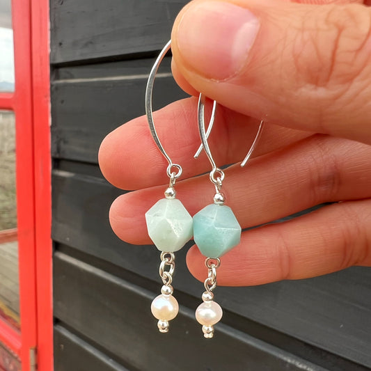Aros Amazonita, perla de río y plata 925 |  "Voz del alma”