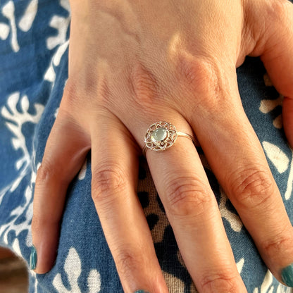 Anillo AguaMarina TARA | Claridad mental y Comunicación" | Plata 925