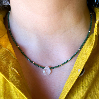 Collar "Buena Suerte y Oportunidades" | Aventurina Verde y Cuarzo Cristal | Plata 925