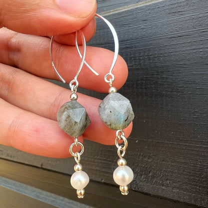 Aretes Labradorita | "Protección espiritual" | Perla de río y plata 925