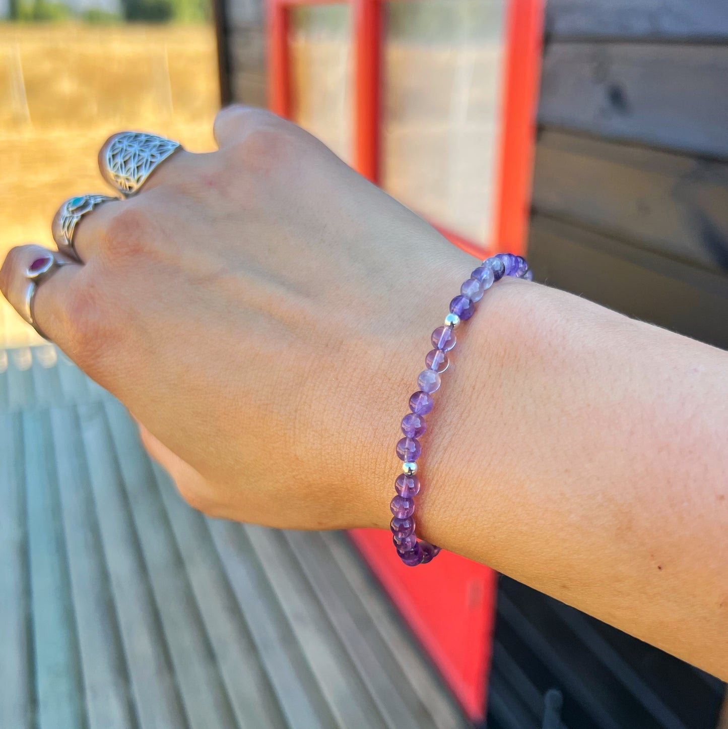 PULSERA ELASTICADA "CALMA Y PROTECCIÓN" | Amatista | Plata 925