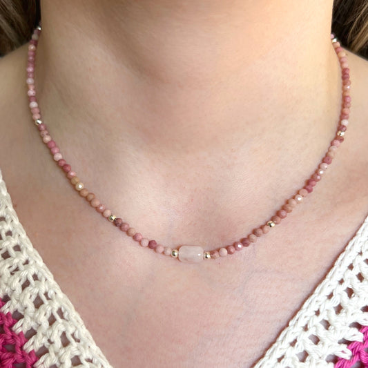 Colla "Amor propio"| Rodocrosita y cuarzo rosa | Plata 925