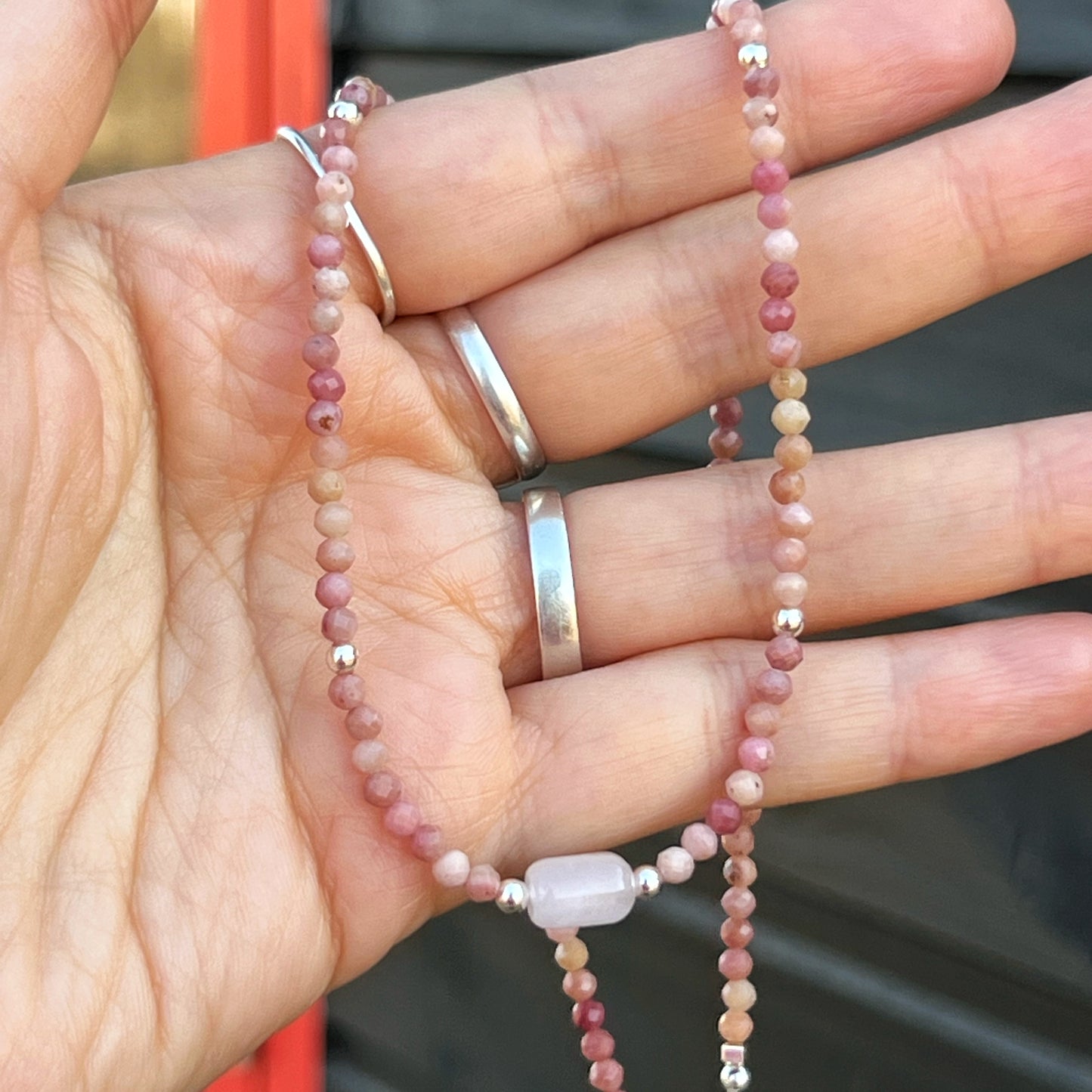 Colla "Amor propio"| Rodocrosita y cuarzo rosa | Plata 925